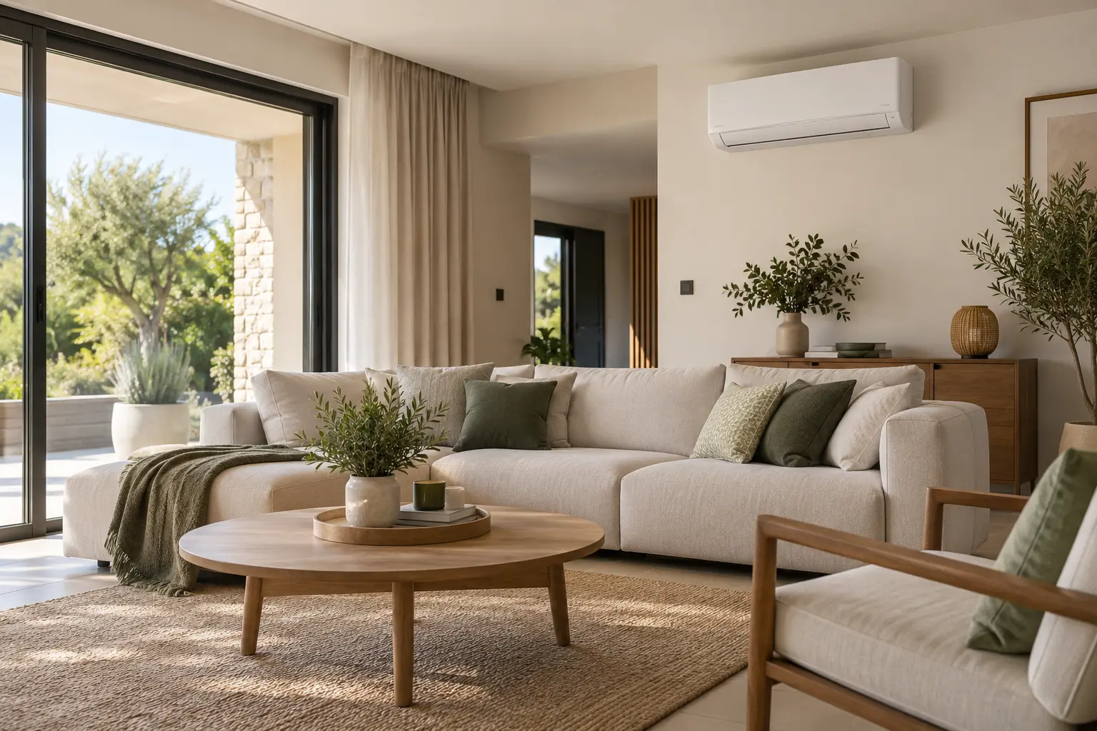 Climatisation murale intégrée dans un salon