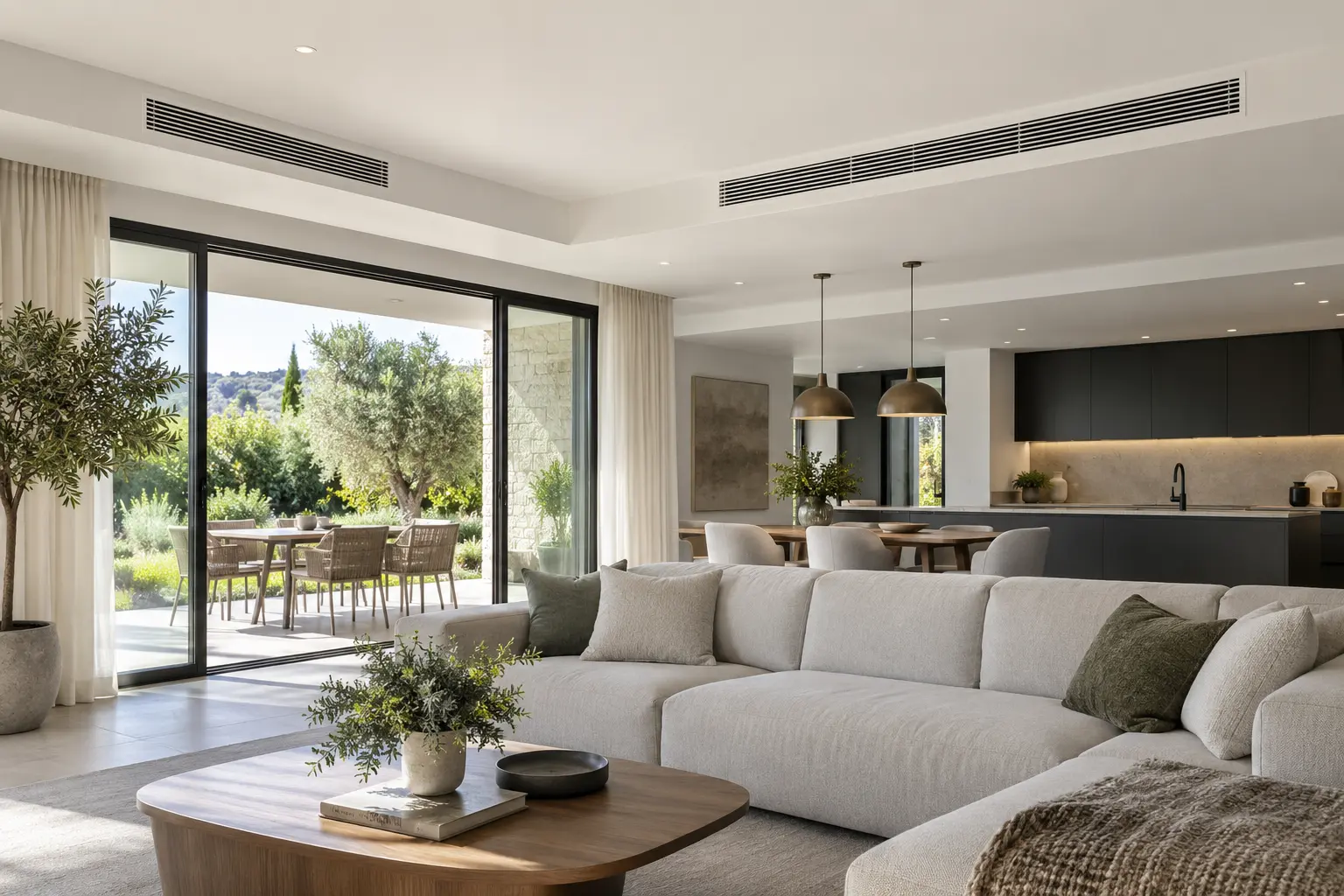 Climatisation gainable avec grilles discrètes au plafond